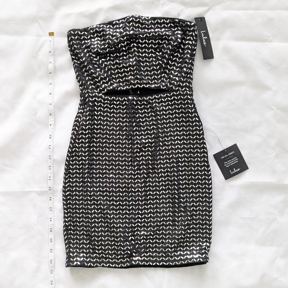Lulu's Strapless Black Silver Sequin Mini Dress (XS)